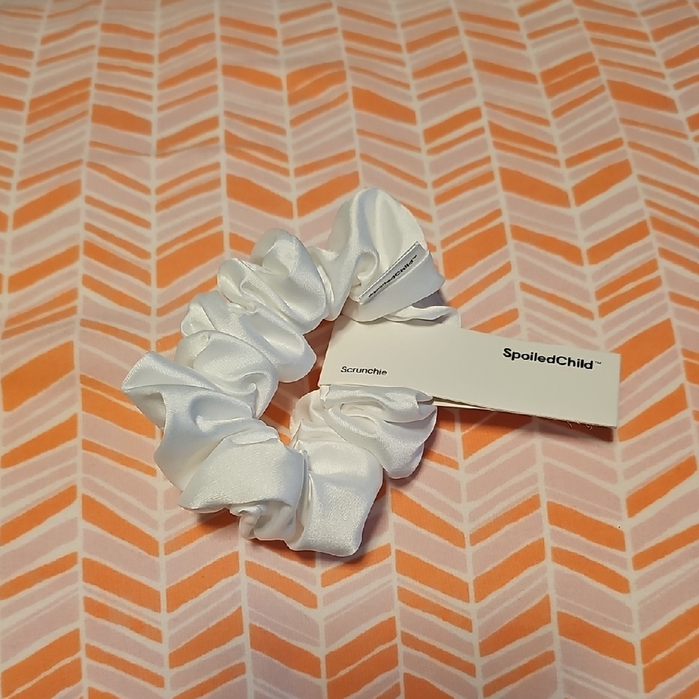 Spoiled White Satin Scrunchie